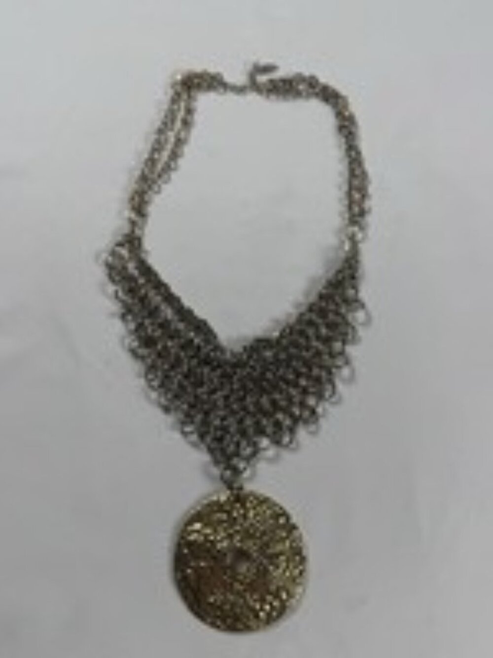 Vintage Signed VCLM TM Chainmail Necklace Hammered Gold Medallion Nordstrom